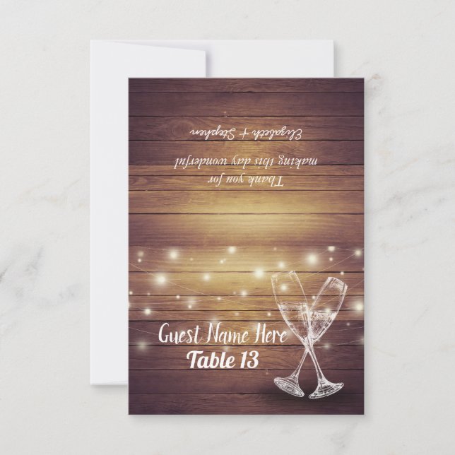 Hochzeit Tischnummer Escort Champagne Glasses Wood (Vorderseite)