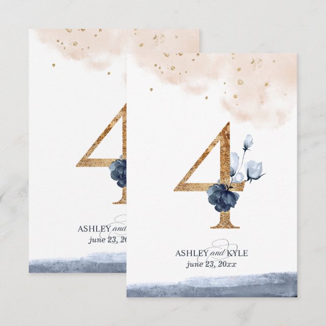 Hochzeit Tischnummer in Marine, Rost und Gold (Vorne/Hinten)