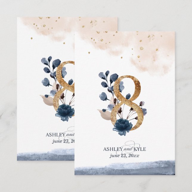 Hochzeit Tischnummer in Marine, Rost und Gold (Vorne/Hinten)