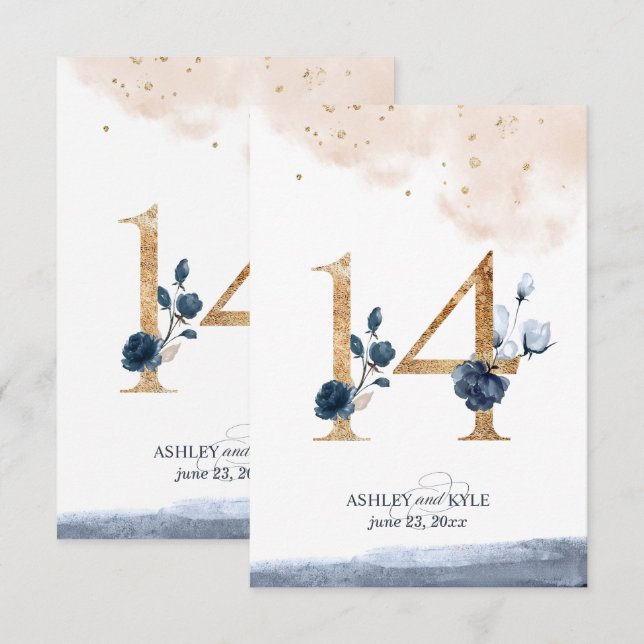 Hochzeit Tischnummer in Marine, Rost und Gold (Vorne/Hinten)