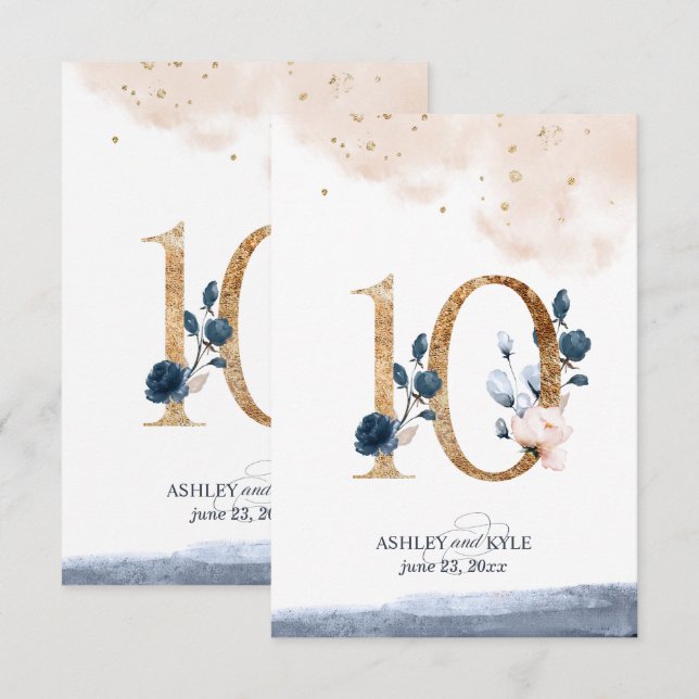 Hochzeit Tischnummer in Marine, Rost und Gold (Vorne/Hinten)
