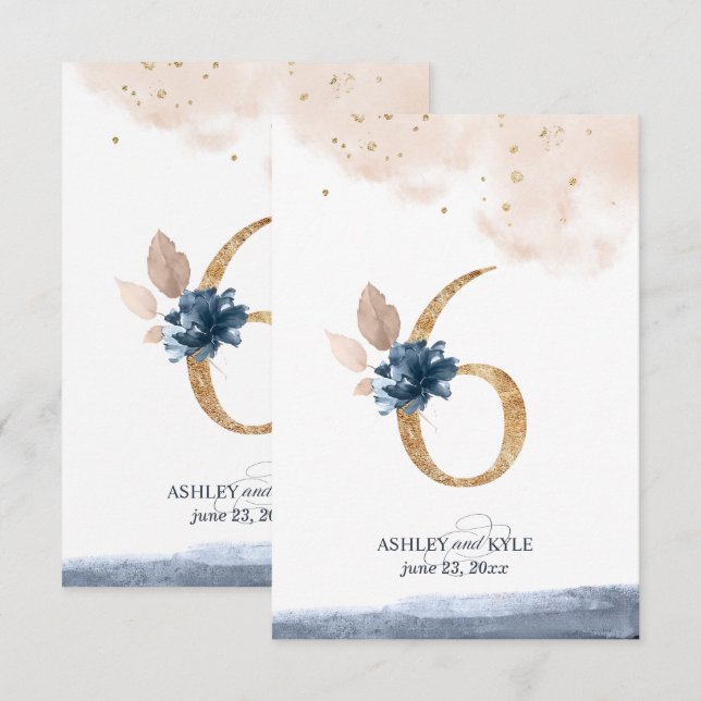 Hochzeit Tischnummer in Marine, Rost und Gold (Vorne/Hinten)