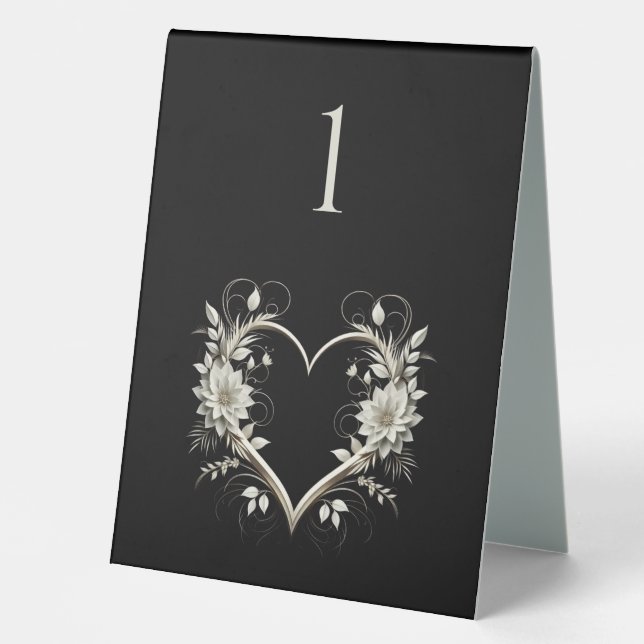 Hochzeit Tischnummer-Moderne Blume mit Herz Tischaufsteller (Vorderseite)