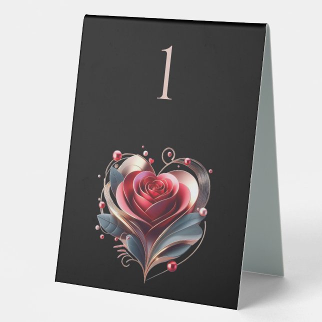 Hochzeit Tischnummer-Moderne Herz geformt Rose Tischaufsteller (Vorderseite)