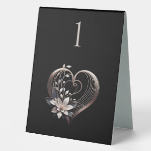Hochzeit Tischnummer Modernes rosa Herz mit Blume Tischaufsteller