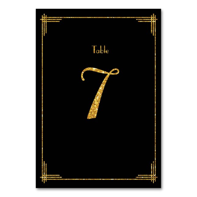 Hochzeit-Tischnummern - Goldene Sequenzen Art Deco Tischnummer (Vorderseite)