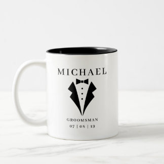 Hochzeit TRAUZEUGE Personalisiert Name & Datum Tux Zweifarbige Tasse