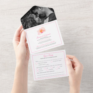 Hochzeit tropische Orchideenblüte Wasserfarbe rosa All In One Einladung