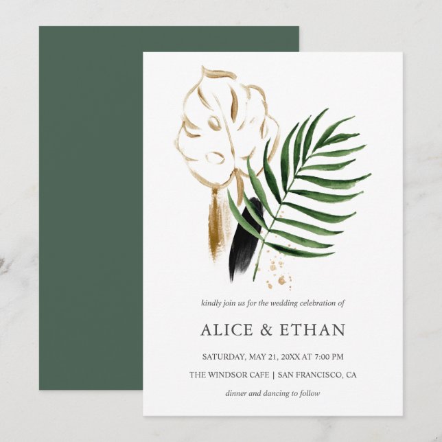 Hochzeit tropischer Pflanzen Einladung (Vorne/Hinten)