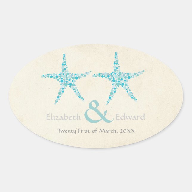 Hochzeit Türkis Aqua Starfish Save the Date Ovaler Aufkleber (Vorderseite)