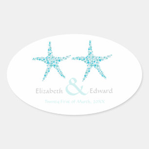 Hochzeit Türkis Aqua Starfish Save the Date Ovaler Aufkleber