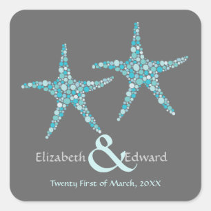 Hochzeit Türkis Aqua Starfish Save the Date Quadratischer Aufkleber