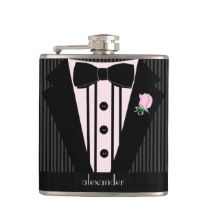 Hochzeit Tuxedo Rosa und Grau Grooms Flachmann