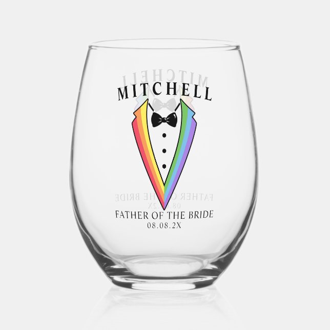 Hochzeit Tuxedo Vater der Gay Bride LGBTQ+ Weinglas Ohne Stiel (Vorderseite)