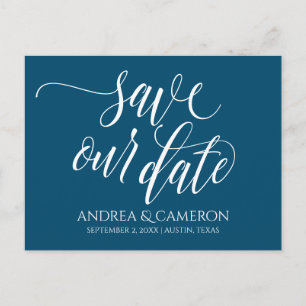 Hochzeit-Typografie Save-the-Date- Navy Blau Weiß Ankündigungspostkarte