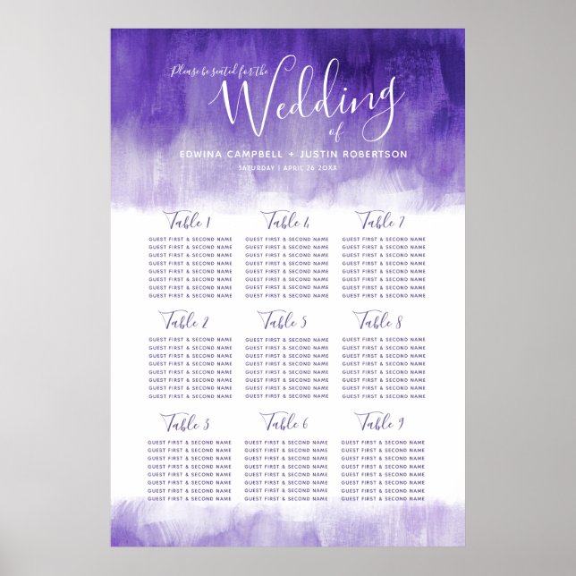 Hochzeit ultra violett lila abstrakter Tisch Plan Poster (Vorne)