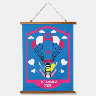 Hochzeit und Verlobung für Skydiver Wandteppich Mit Holzrahmen