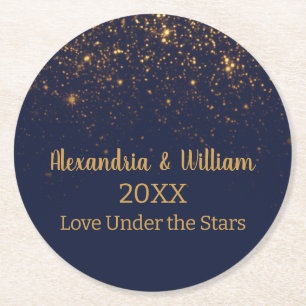 Hochzeit unter dem Stars Navy & Gold Paper Unterse Runder Pappuntersetzer