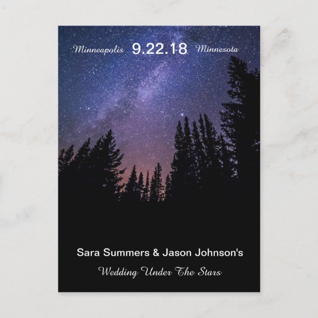 Hochzeit unter den Sternen - Save the Date Ankündigungspostkarte (Vorderseite)