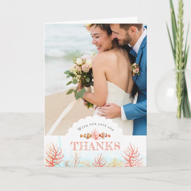 Hochzeit unter Wasser Kunst Korallen und Fische Aq Dankeskarte (Vorderseite)