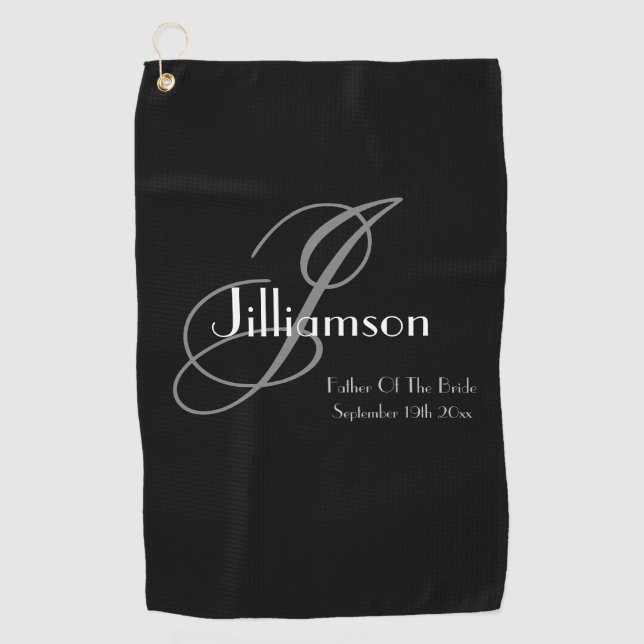 Hochzeit Vater der Braut Geschenk Moderne Monogram Golfhandtuch (Vorderseite)