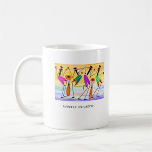 Hochzeit, Vater des Bräutigams drückt Freude aus Kaffeetasse