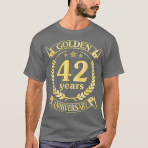 Hochzeit Verheiratet Golden 42 Jahre Jubiläum für T-Shirt