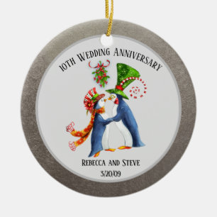 Hochzeit Verheirateten Paarjubiläum Pinguin Silver Keramik Ornament