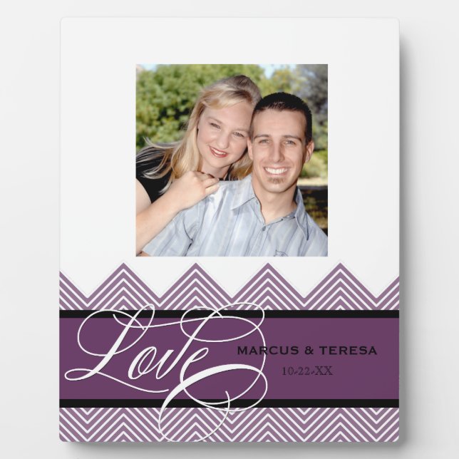 Hochzeit Verlobt Chic Zickzack Moderne Personalisi Fotoplatte (Vorderseite)