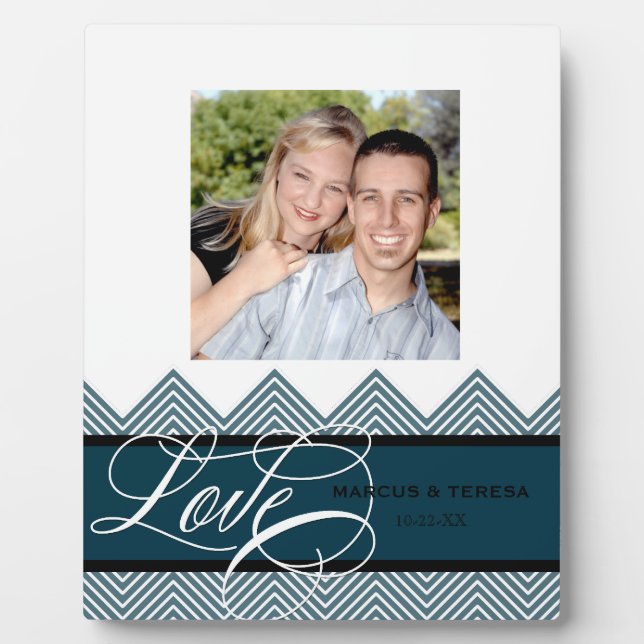 Hochzeit Verlobt Chic Zickzack Moderne Personalisi Fotoplatte (Vorderseite)