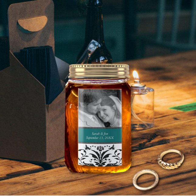 Hochzeit Verlobung Foto Damask Save the Date Adressaufkleber (Von Creator hochgeladen)