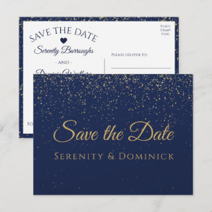 Hochzeit Verlobung Gold Navy Blue Save the Date Postkarte