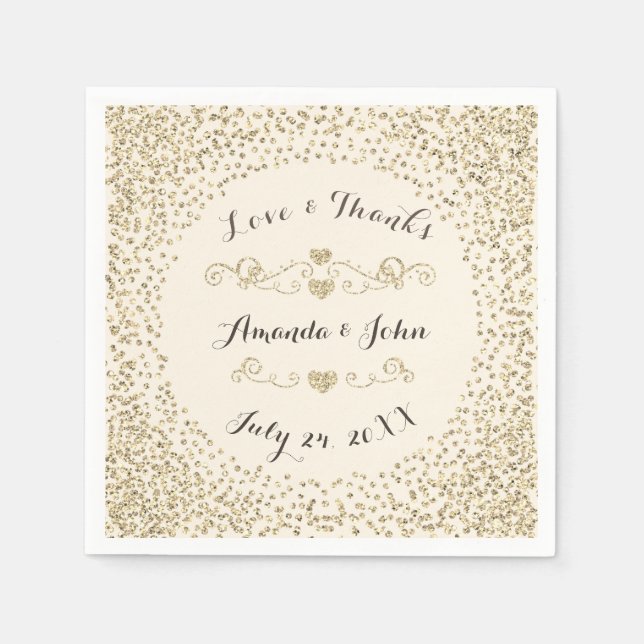 Hochzeit Verlobung Ivory Sepia Imitate Gold Confet Serviette (Vorderseite)