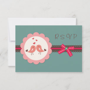 Hochzeit, Verlobung Liebesvögel, Herz RSVP Einladu Einladung