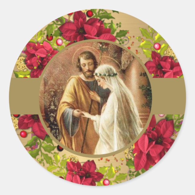Hochzeit Verlobung Religiöser Weihnachtskranz Runder Aufkleber (Vorderseite)