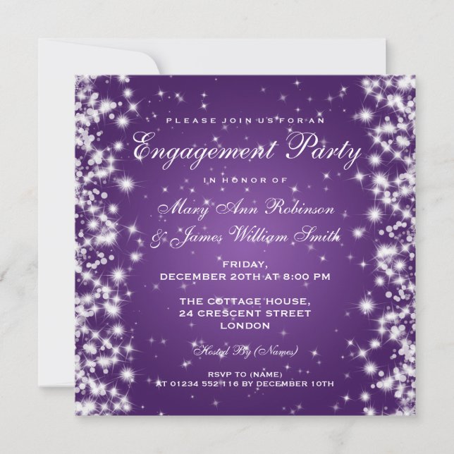 Hochzeit Verlobung Winter Sparkle Lila Einladung (Vorderseite)
