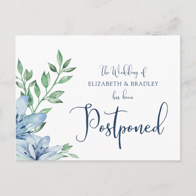Hochzeit verzögert Wasserfarbenblauer Blüten Postkarte (Vorderseite)