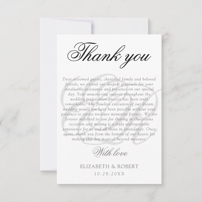 Hochzeit Vielen Dank, Couple Monogram Elegant Scri Dankeskarte (Vorderseite)
