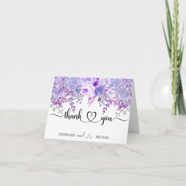 Hochzeit Vielen Dank, Floral Lila Lavender Dankeskarte (Vorderseite)