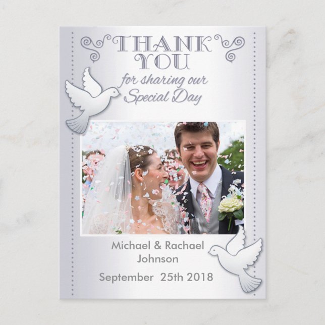 Hochzeit Vielen Dank Foto Postcard Lovebirds Postkarte (Vorderseite)