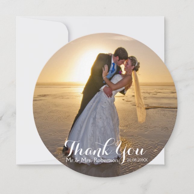 Hochzeit Vielen Dank für Ihr Foto Flat Round Card Dankeskarte (Vorderseite)