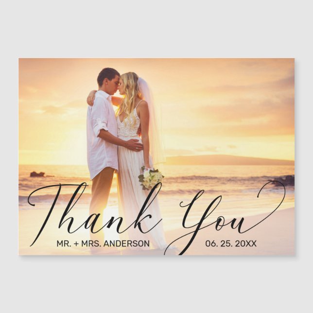 Hochzeit Vielen Dank für Ihre elegante Script Foto Magnetkarte (Vorderseite)