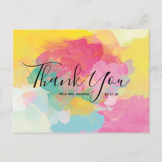 Hochzeit Vielen Dank für Ihre Watercolor Script Po Postkarte (Vorderseite)