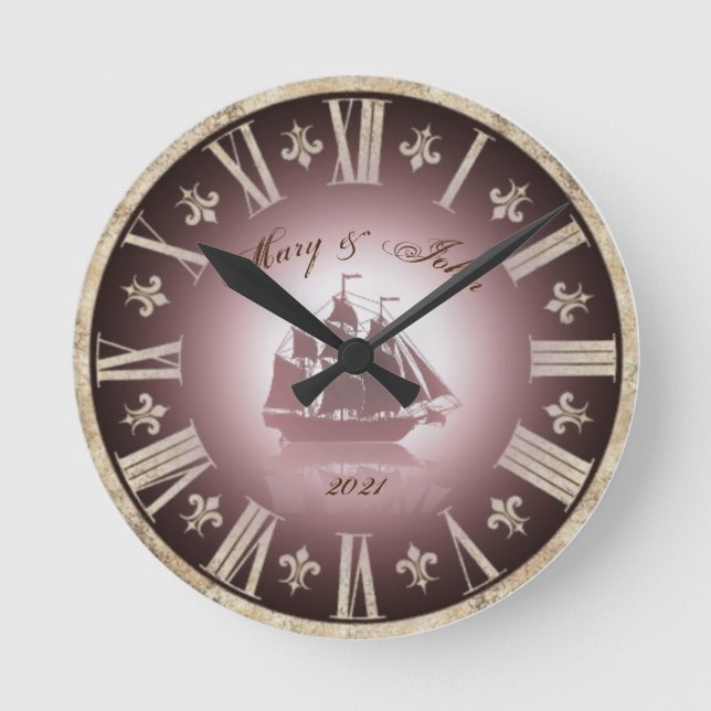 Hochzeit Vintag Runde Wanduhr (Vorderseite)