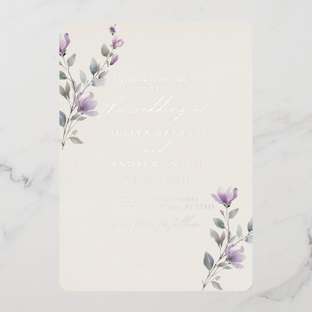 Hochzeit Vintager Aquarellschrift Folieneinladung (Vorderseite)