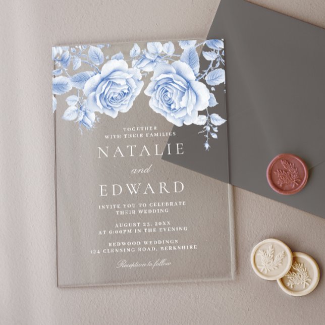 Hochzeit Vintager blauer Rose Acryleinladungen (Von Creator hochgeladen)