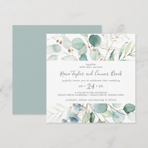 Hochzeit von Airy Greenery und Gold Leaf Square Einladung