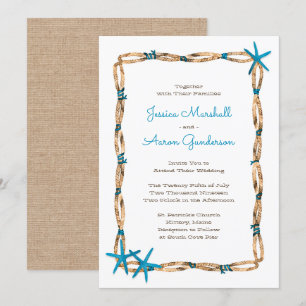 Hochzeit von Aqua Starfish und Burlap Einladung