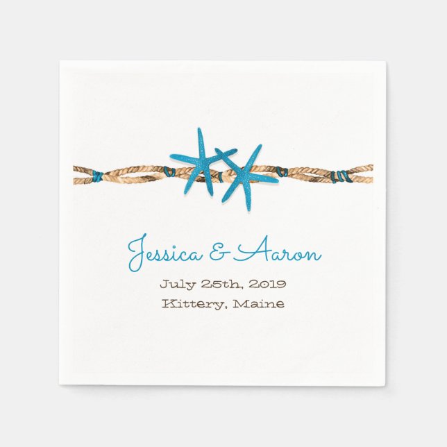Hochzeit von Aqua Starfish und Nautical Rope Serviette (Vorderseite)