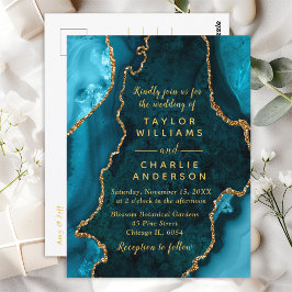 Hochzeit von aquamarinem Blau und Gold Agate Postkarte